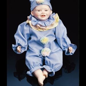 Adorable Blue Clown Doll with Pom-Poms